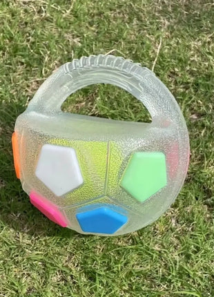 Interactieve hondenbal met tennisbal wit met handvat 18cm